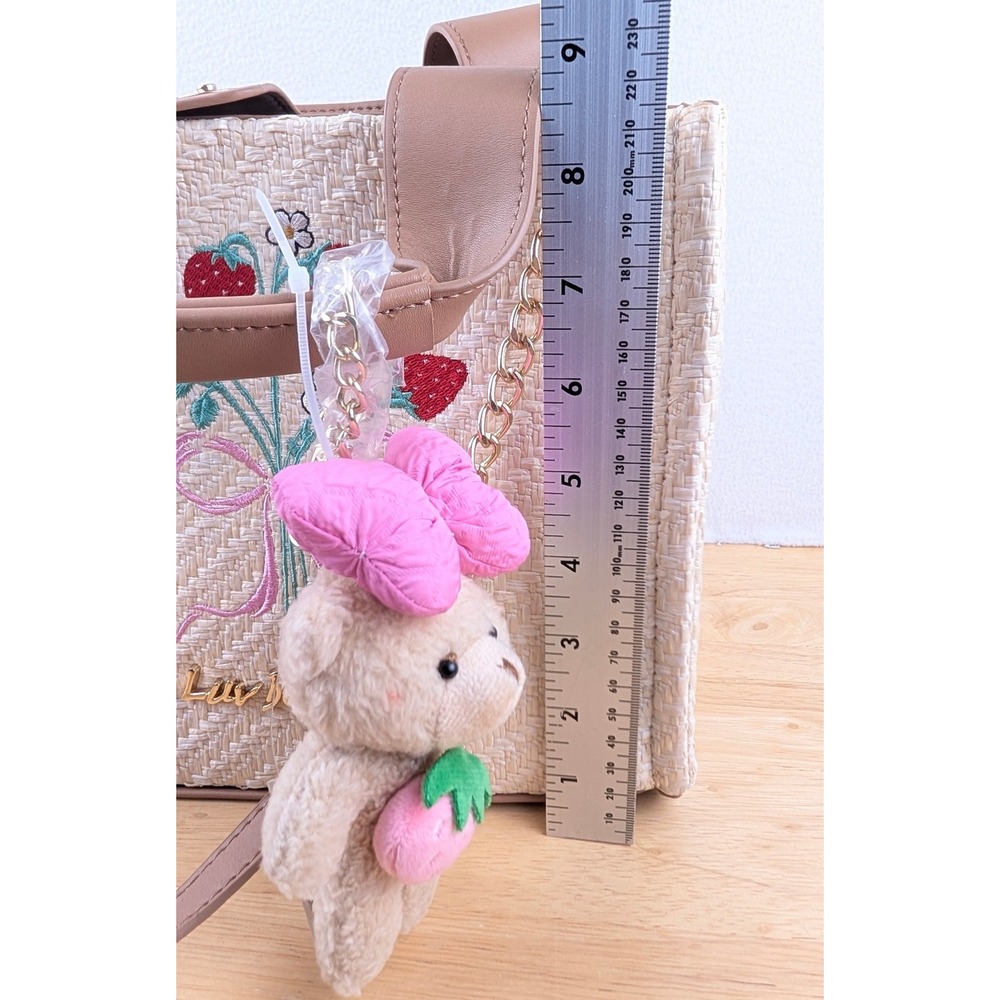 Luv Betsey by Betsey Johnson Straw Strawberry Tote Bag with Teddy Bear Charm NWT - Picture 9 of 12